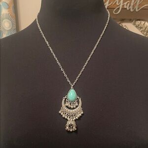 Elegant Silver and Turquoise Pendant Necklace